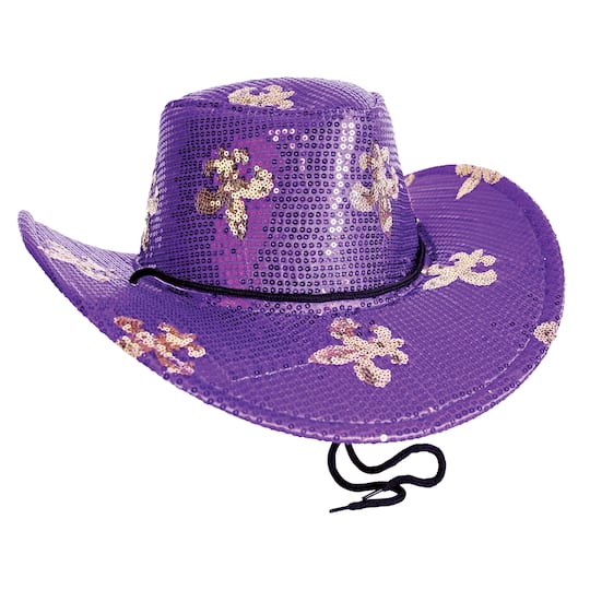 Beistle Purple Sequined Fleur de Lis Mardi Gras Cowboy Hat